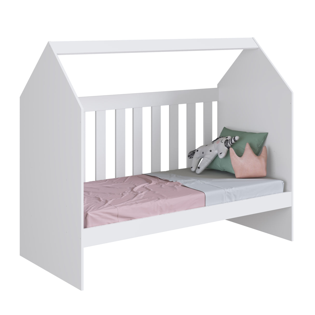 Cuna Blanco 63X111cm para colchón Infantil 60 X 130 Cm con Cabecero y con Colchón