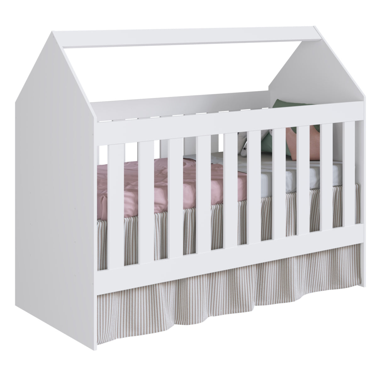 Cuna Blanco 63X111cm para colchón Infantil 60 X 130 Cm con Cabecero y con Colchón