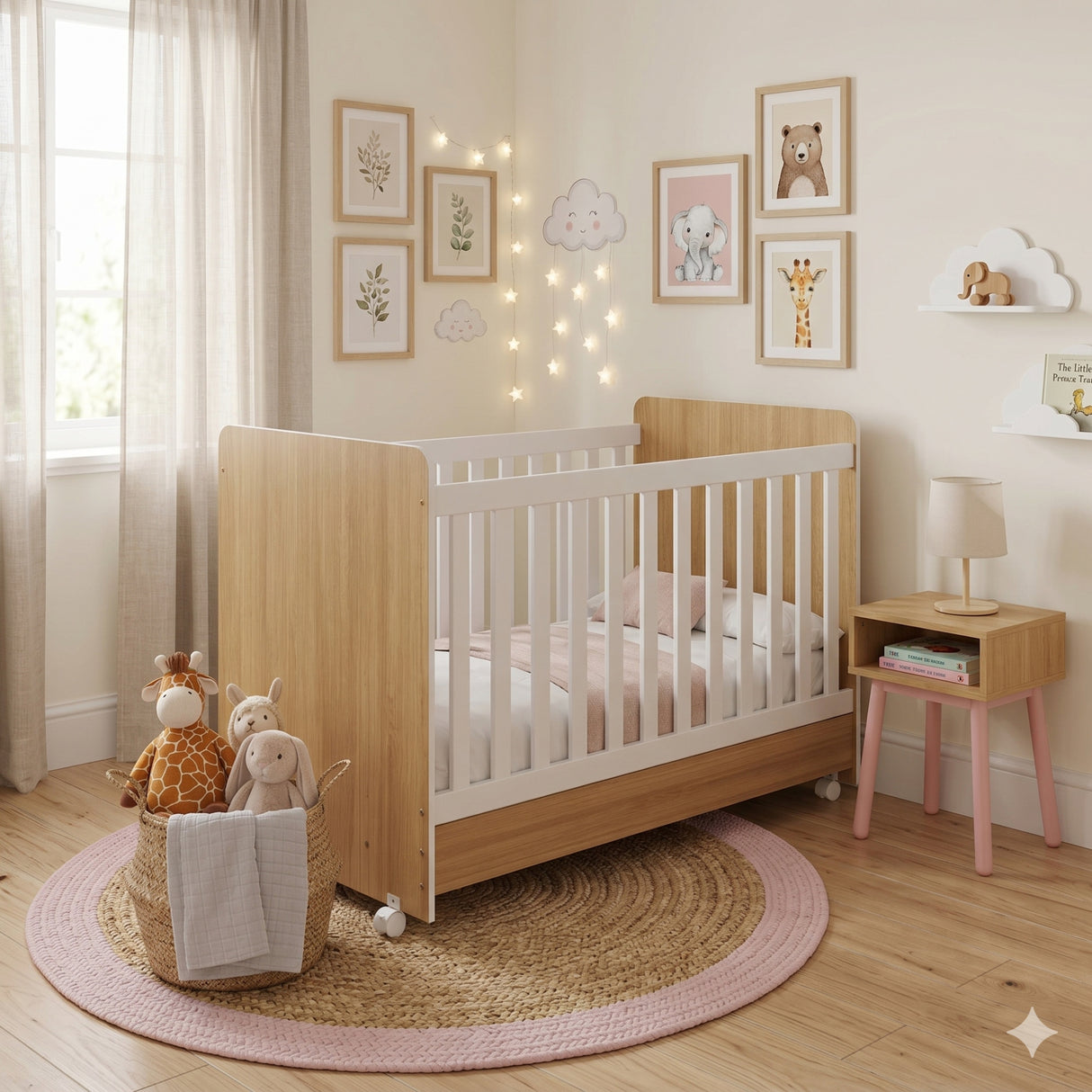 Cuna 3 en 1 Bunny Castaño 78x142cm para colchón Infantil 70 X 130 Cm con Cabecero y con Colchón