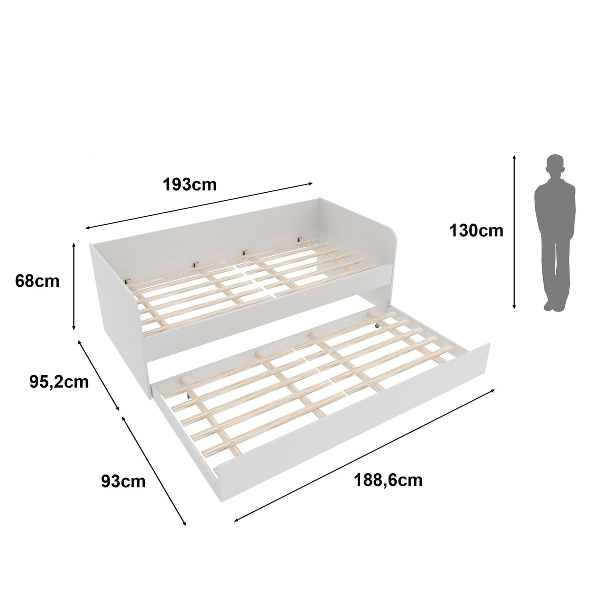 Combo Base Cama y Colchón Atlanta Blanco 193x68cm con colchoneta Sencilla 90 X 190 cm