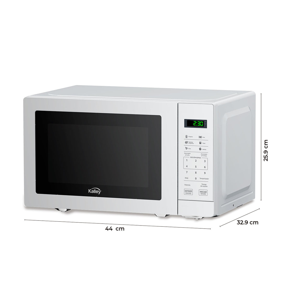Horno Microondas Kalley Blanco 32.9x25.9cm de 20 Litros con Ocho Funciones Preconfiguradas