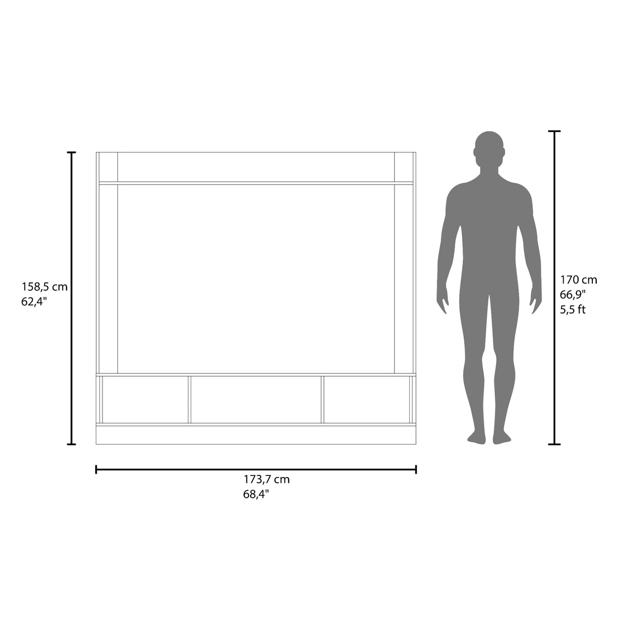 Centro de Entretenimiento Abedul Wengue y Fresno Europeo 168.1x158.5cm para TV Hasta 65" Pulgadas con Tres Compartimientos