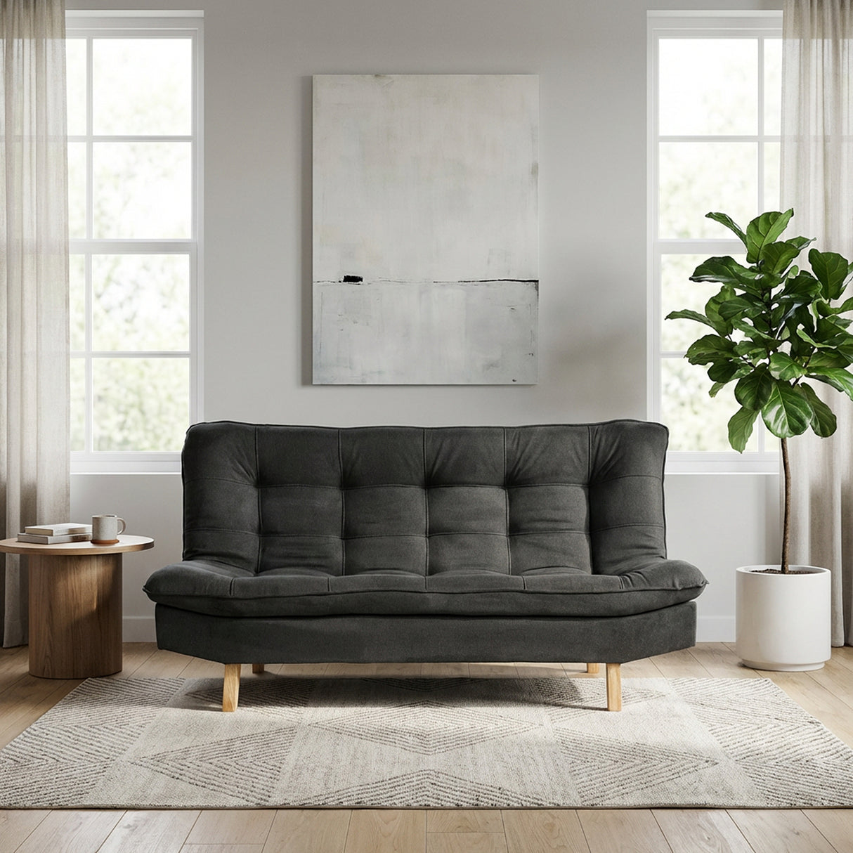 Sofá Cama Bilbao Gris 120x93cm de Tres Puestos Reclinable Antifluido sin Apoya Brazos y con Dos Cojines Decorativos
