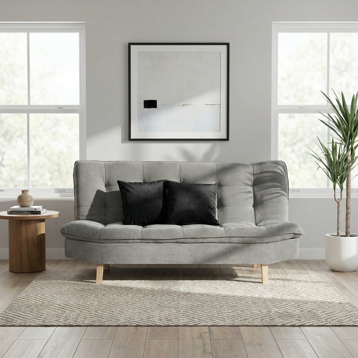 Sofá Cama Bilbao Plata 120x93cm de Tres Puestos Reclinable Antifluido sin Apoya Brazos y con Dos Cojines Decorativos
