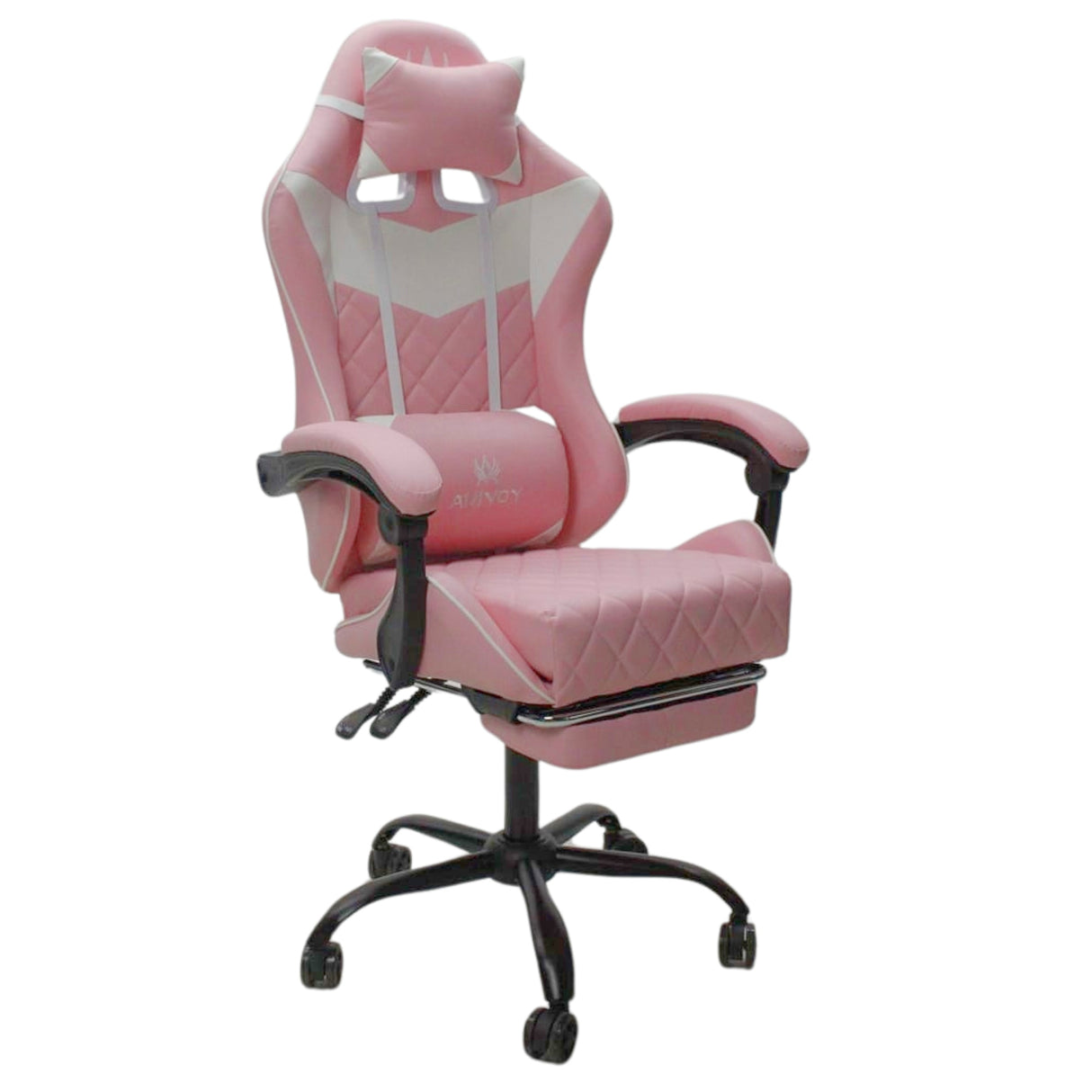 Silla Gamer Sakai Blanco y Rosa 62x122cm Ergonómica con Soporte Lumbar y con Apoya Cabezas