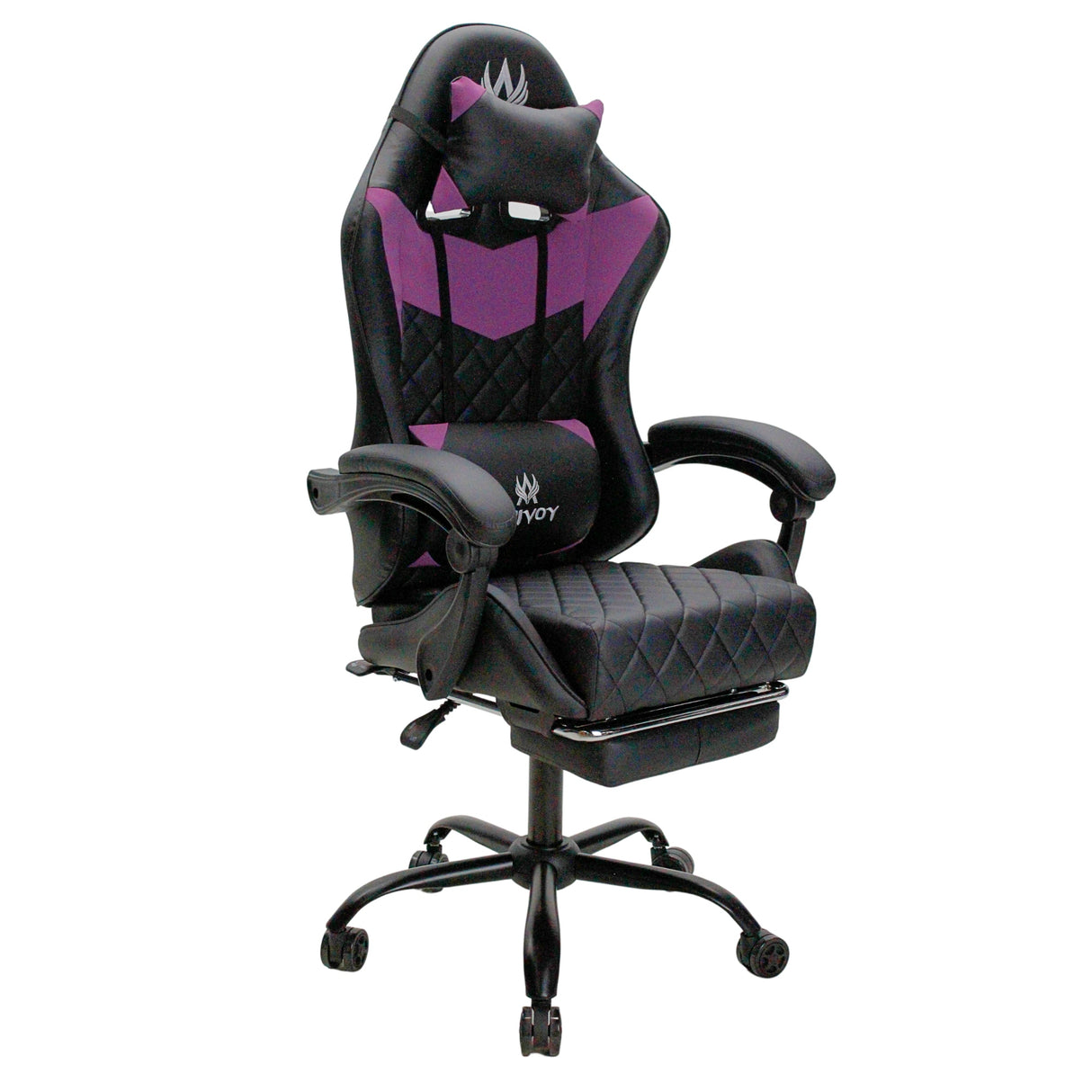 Silla Gamer Sakai Negro y Violeta 62x122cm Ergonómica con Soporte Lumbar Reposapiés y con Apoya Cabezas