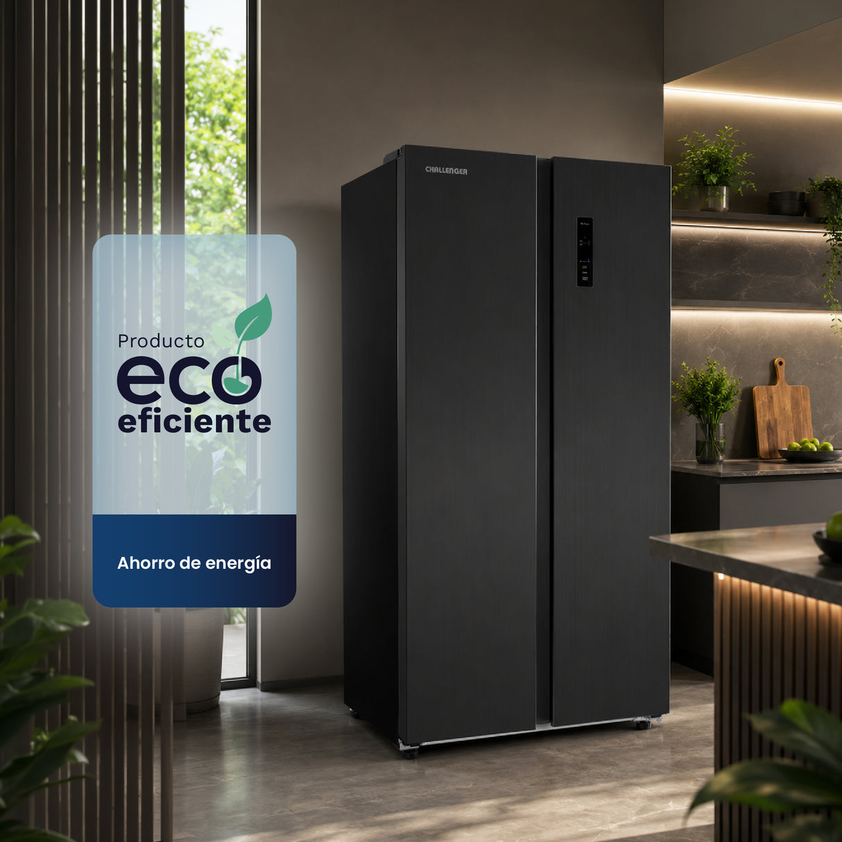 Nevecón No Frost Challenger Side by Side Inverter Dark Inox 84x176.5cm de 430 Litros con Pantalla Digital