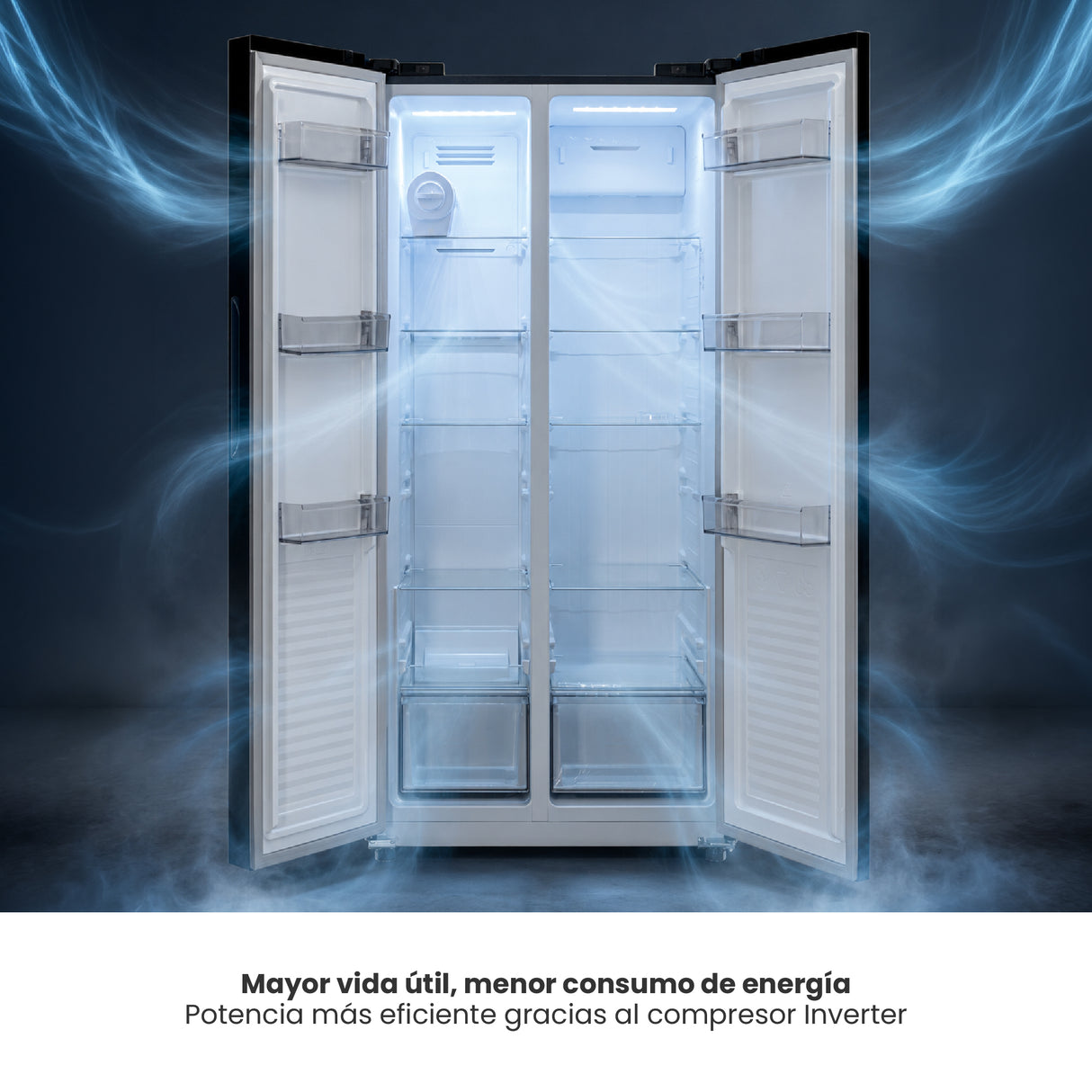 Nevecón No Frost Challenger Side by Side Inverter Dark Inox 84x176.5cm de 430 Litros con Pantalla Digital