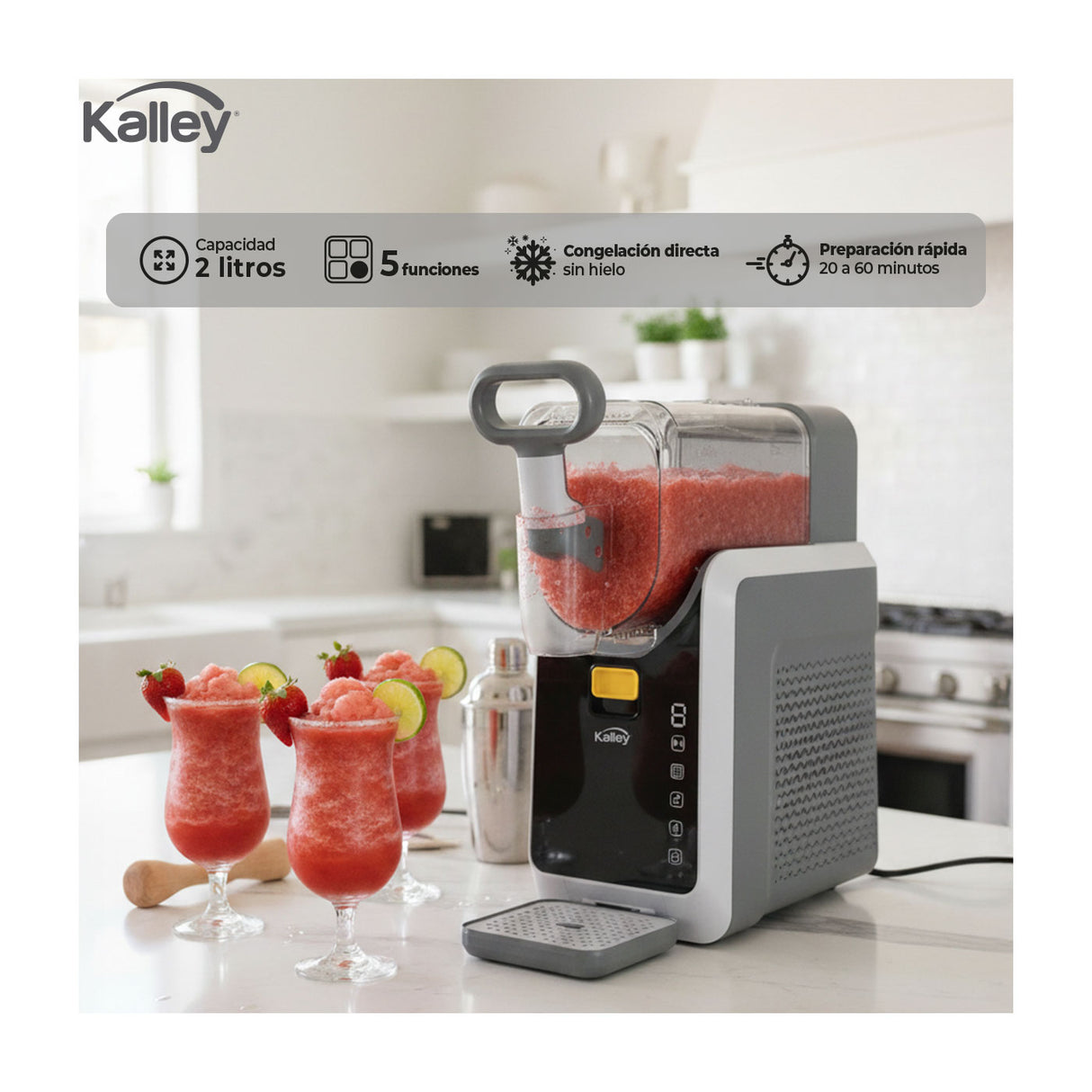 Maquina para Granizados Kalley Gris 23x48cm de 2 Litros con Cinco Funciones Preconfiguradas