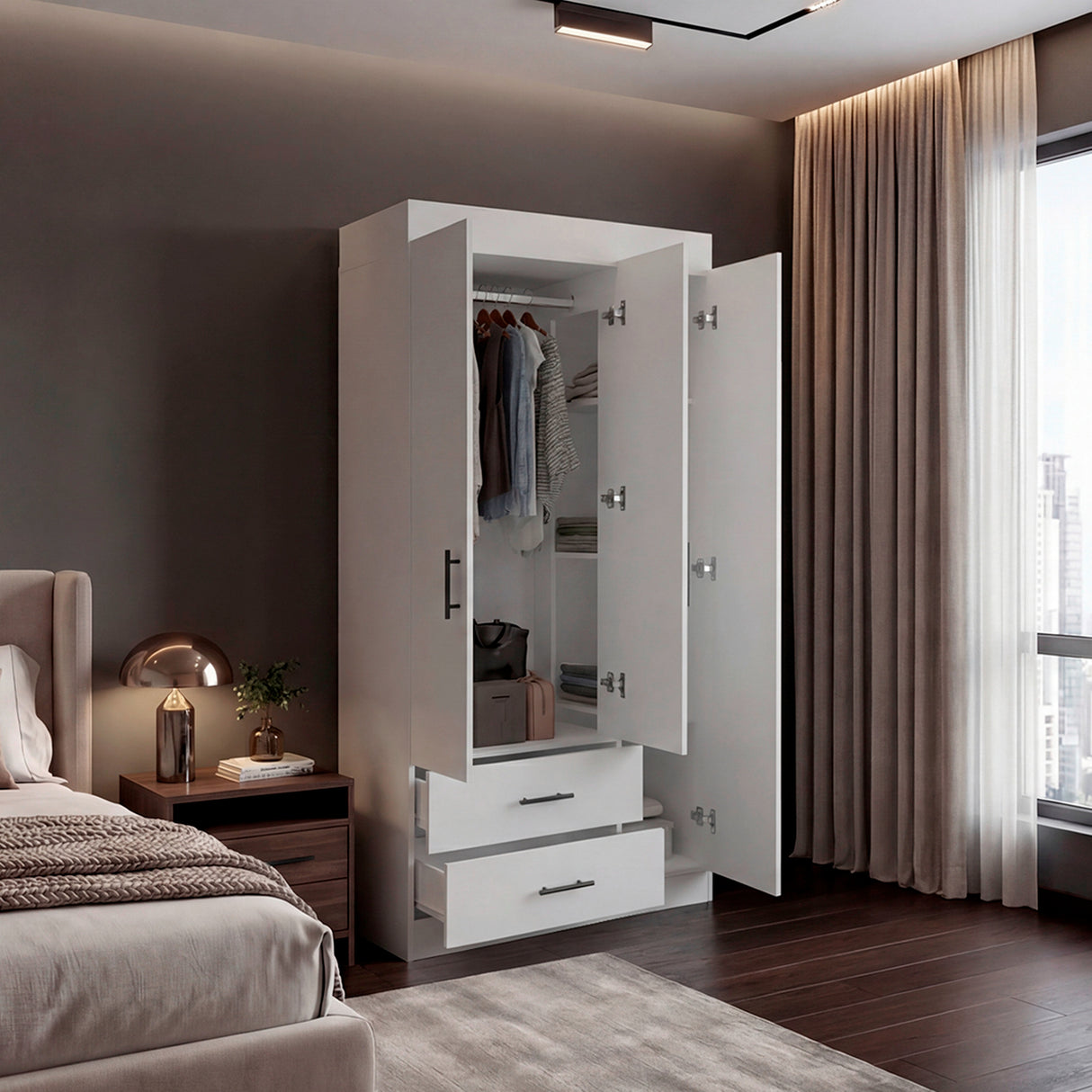 Closet Houston Blanco Marquez 90x180cm con Tres Puertas y con Tres Entrepaños