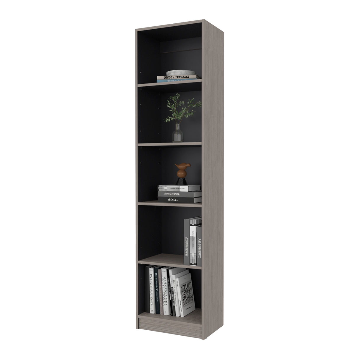 Estantería E-M2 Gris Positano y Wengue 45x180.6cm con Cinco Compartimientos y con Tres Entrepaños