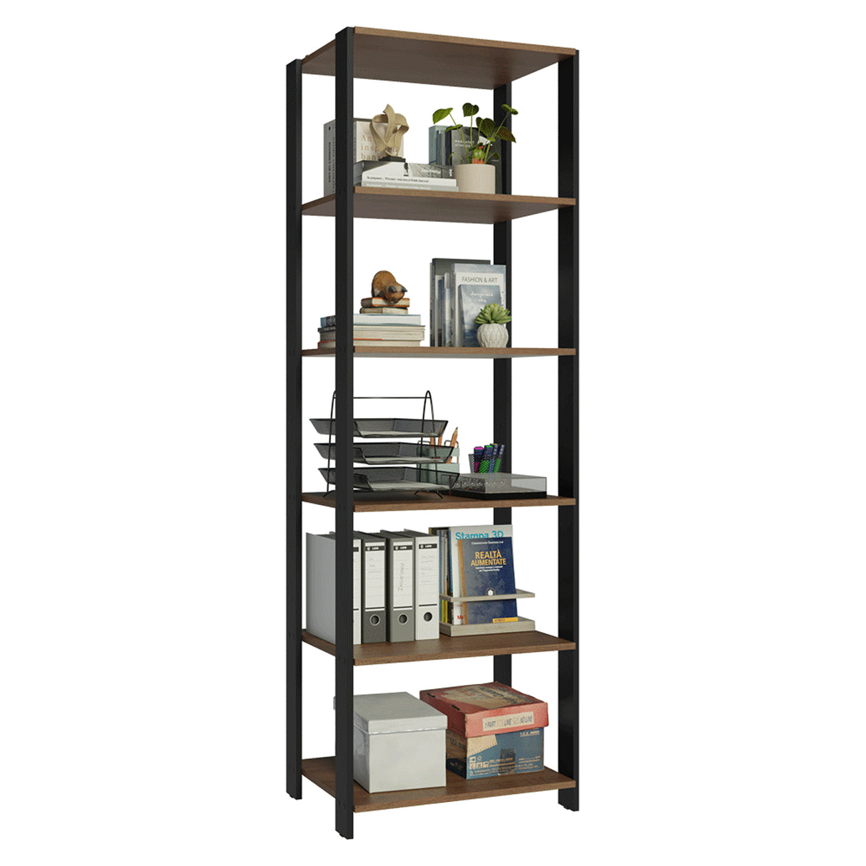 Estantería Marrón y Negro 59x180cm con Cinco Compartimientos y con Cinco Entrepaños de Resistencia 8 KG cada uno
