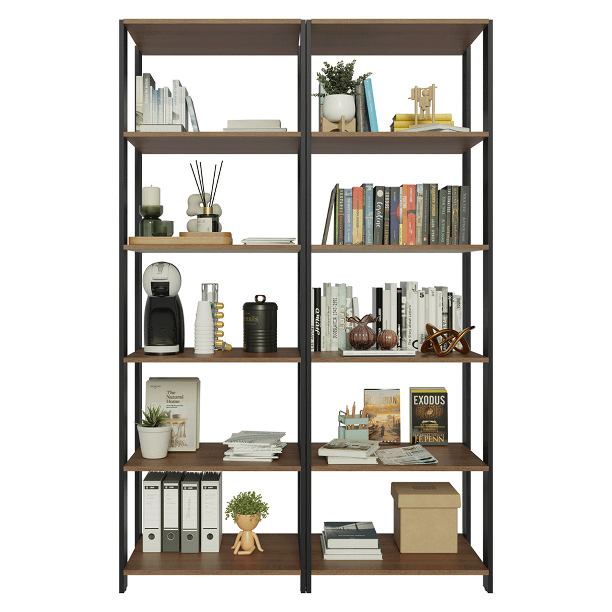 Estantería Marrón y Negro 118x180cm con Diez Compartimientos y con Diez Entrepaños de Resistencia 8 KG cada uno