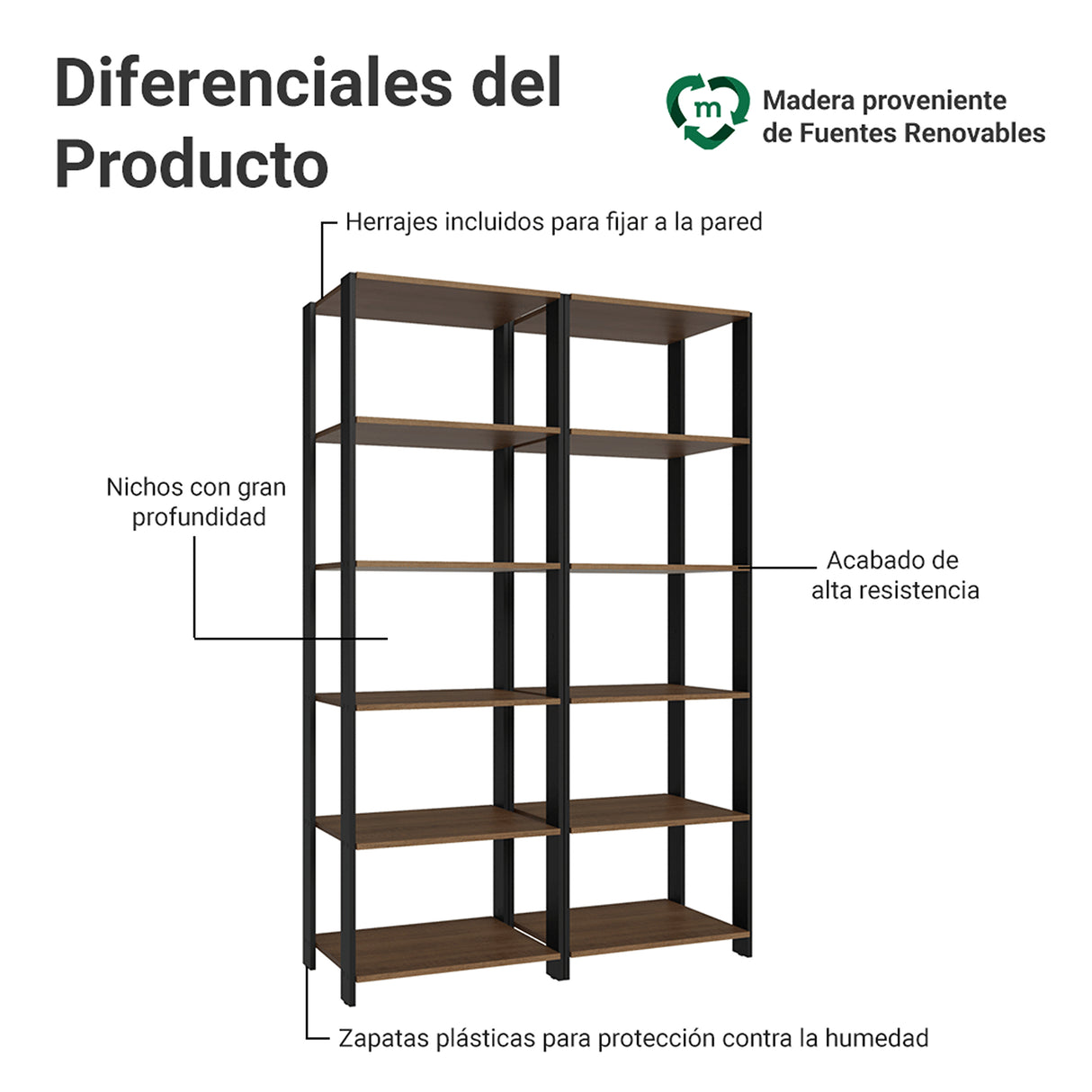 Estantería Marrón y Negro 118x180cm con Diez Compartimientos y con Diez Entrepaños de Resistencia 8 KG cada uno