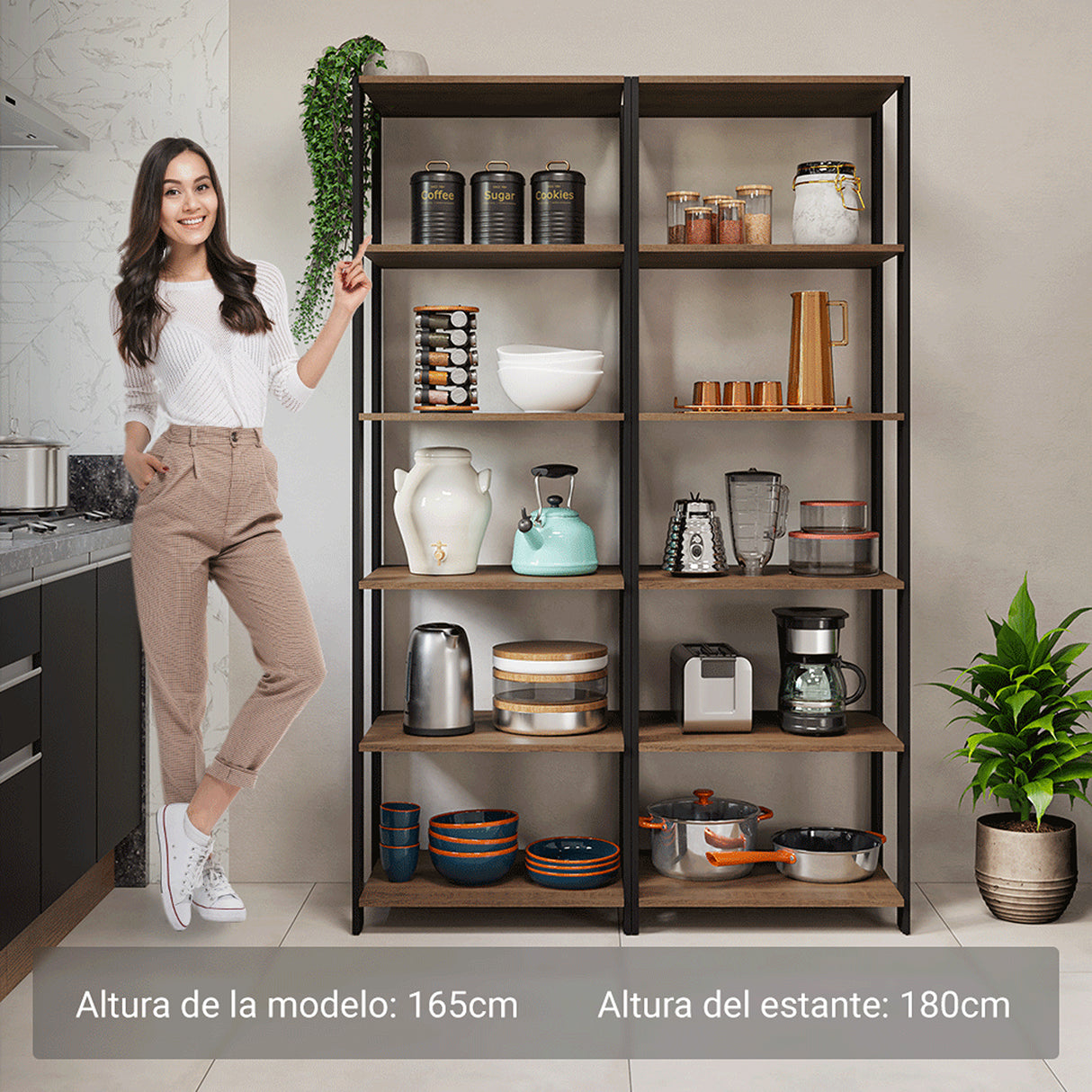 Estantería Marrón y Negro 118x180cm con Diez Compartimientos y con Diez Entrepaños de Resistencia 10 KG cada uno