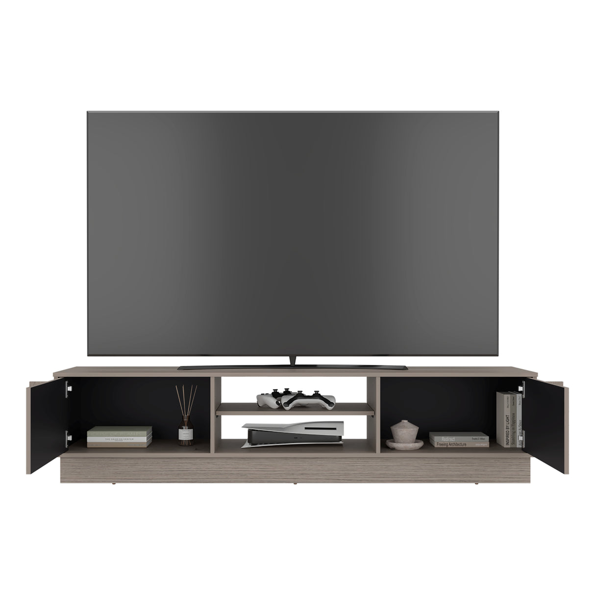 Rack de TV Caoba Gris Positano y Wengue 180.2x42.1cm para TV Hasta 75" Pulgadas con Dos Compartimientos