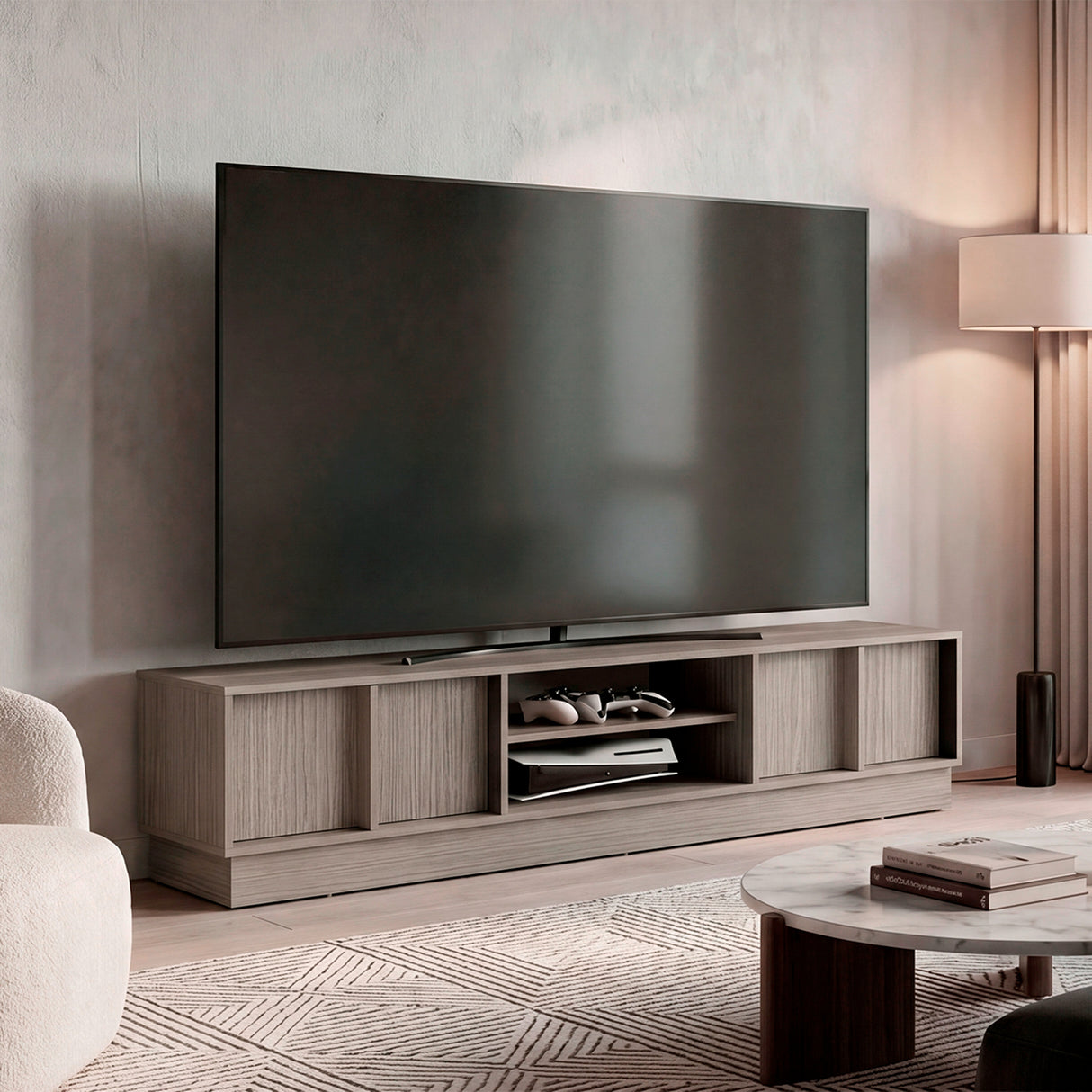 Rack de TV Caoba Gris Positano y Wengue 180.2x42.1cm para TV Hasta 75" Pulgadas con Dos Compartimientos