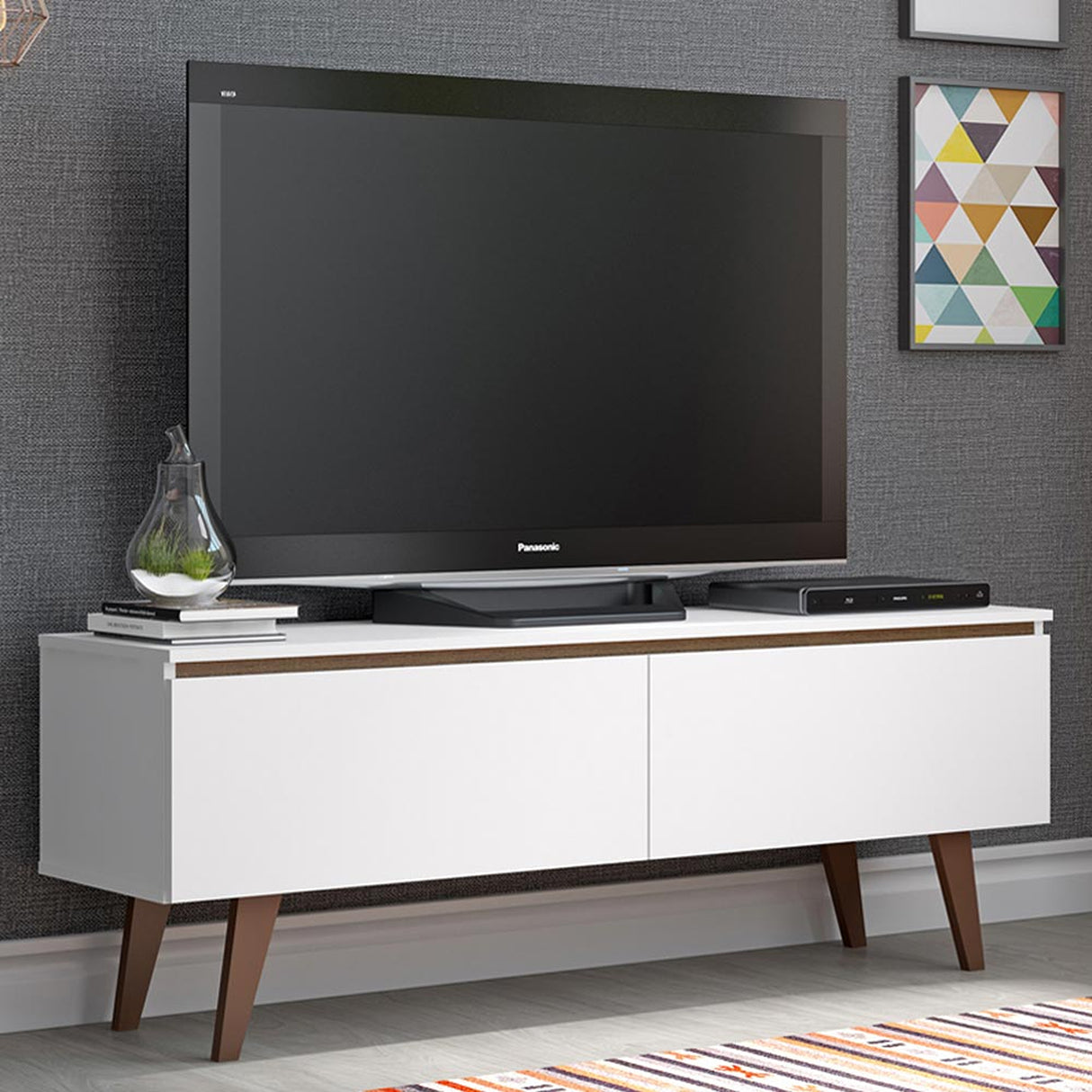 Centro de Entretenimiento Le Mans Marrón y Blanco 136x50cm para TV Hasta 55" Pulgadas con Dos Compartimientos