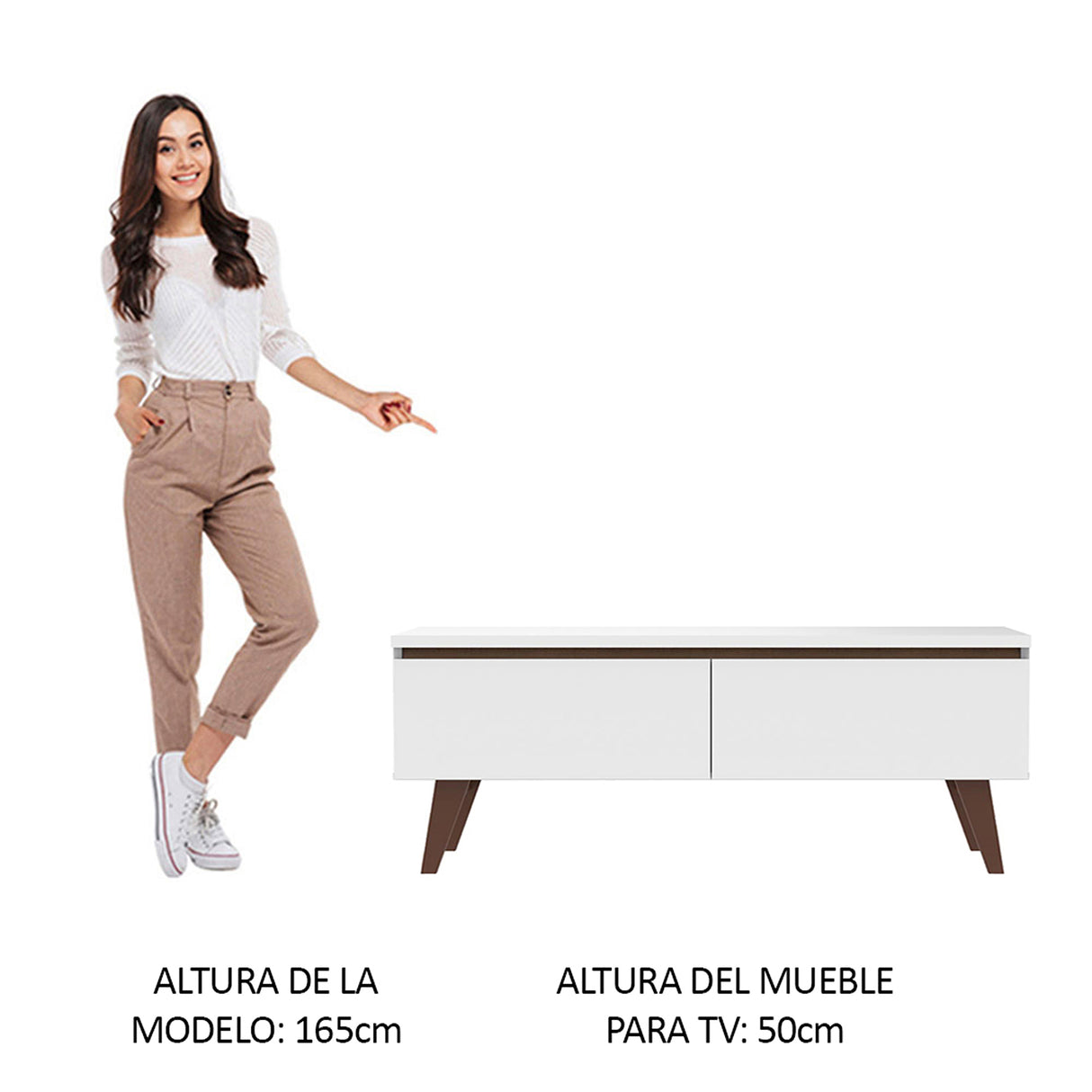Centro de Entretenimiento Le Mans Marrón y Blanco 136x50cm para TV Hasta 55" Pulgadas con Dos Compartimientos