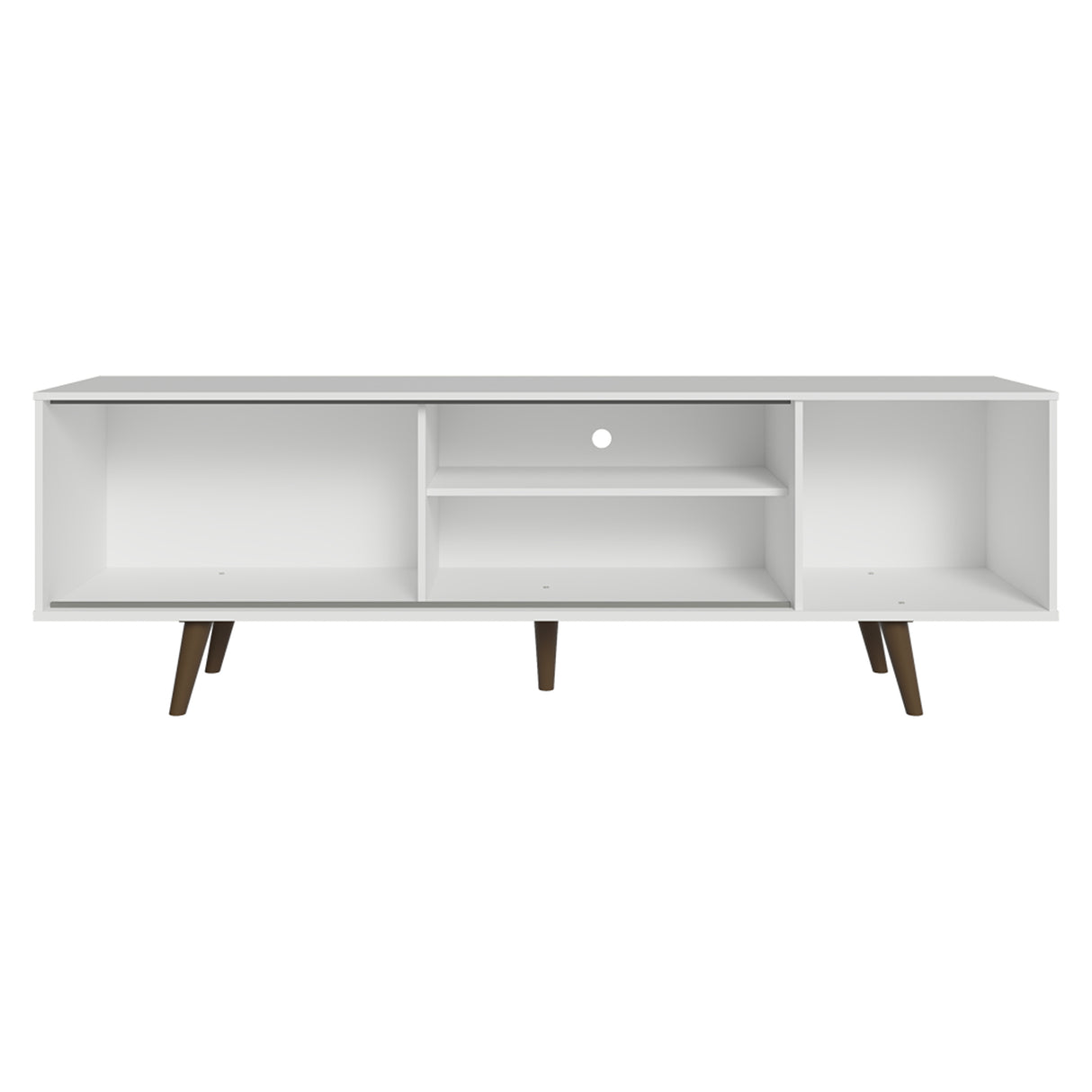 Centro de Entretenimiento Dubai Blanco 160x53cm para TV Hasta 65" Pulgadas con Cuatro Compartimientos y con Patas Marrón