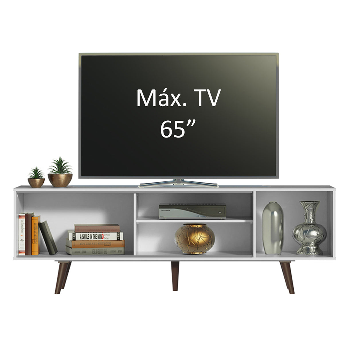 Centro de Entretenimiento Dubai Blanco y Marrón 160x53cm para TV Hasta 65" Pulgadas con Cuatro Compartimientos
