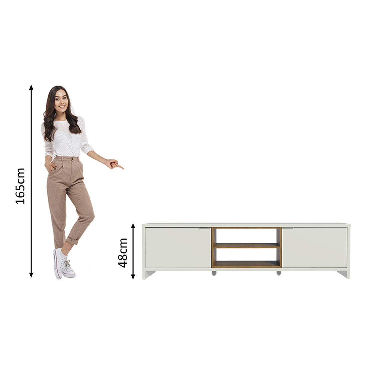 Centro de Entretenimiento Linz Blanco y Marrón 180x48cm para TV Hasta 80" Pulgadas con Cuatro Compartimientos