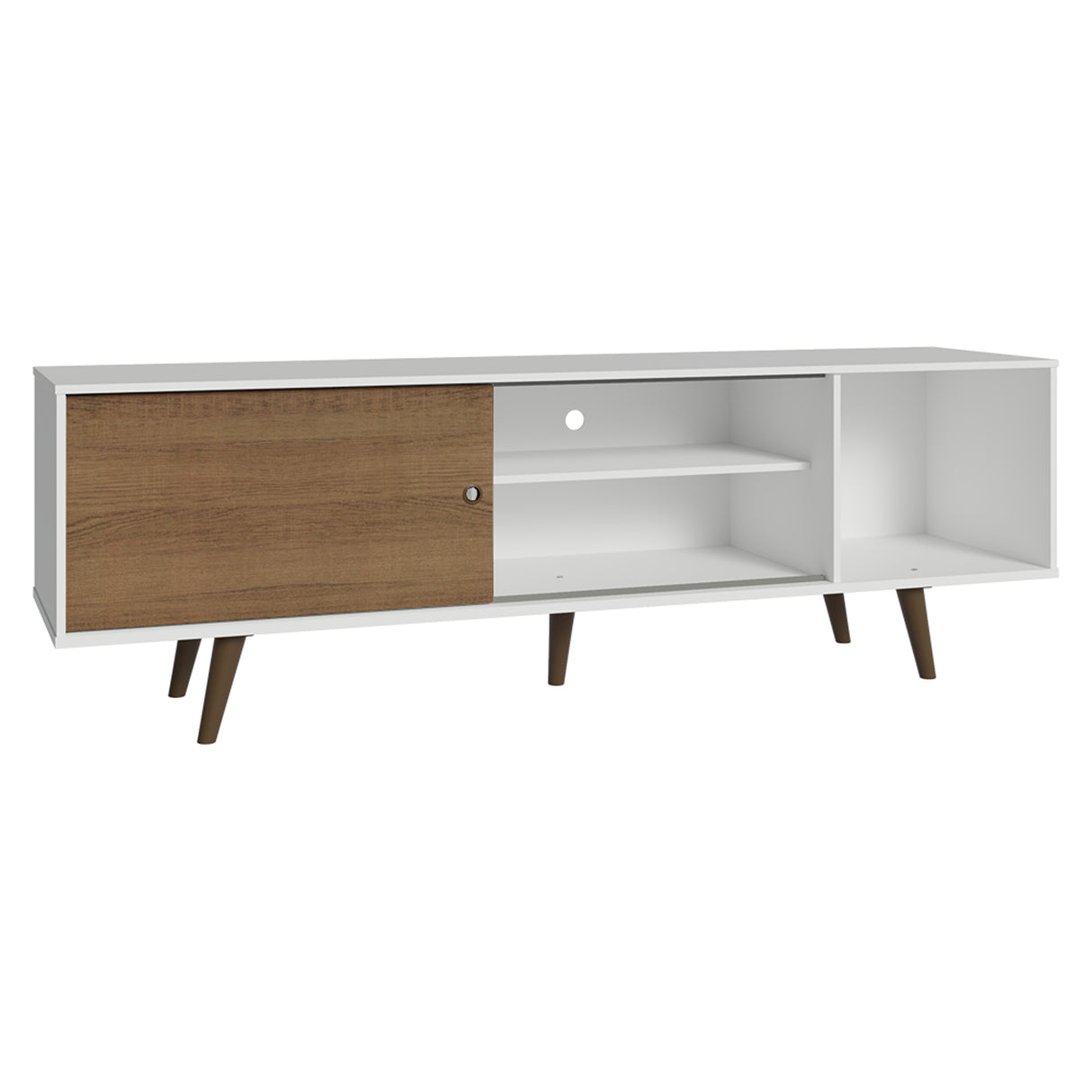 Centro de Entretenimiento Torino Blanco y Marrón 160x53cm para TV Hasta 65" Pulgadas con Cuatro Compartimientos