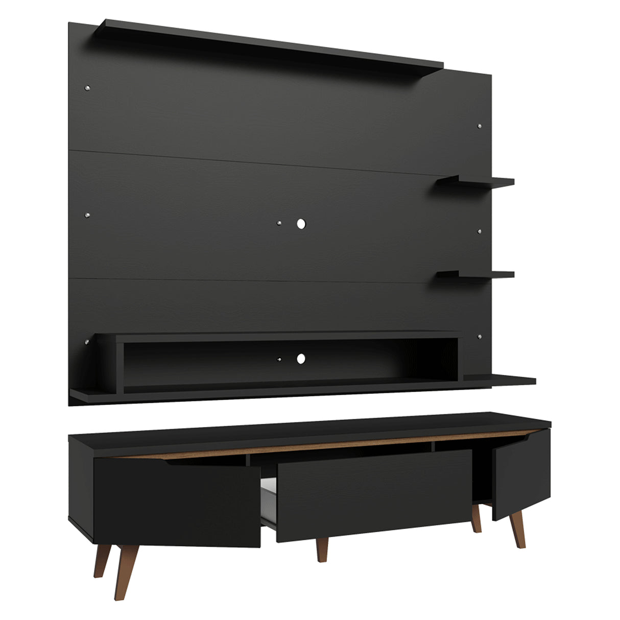 Centro de Entretenimiento Reims Negro y Marrón 180x50cm para TV Hasta 60" Pulgadas con Seis Compartimientos