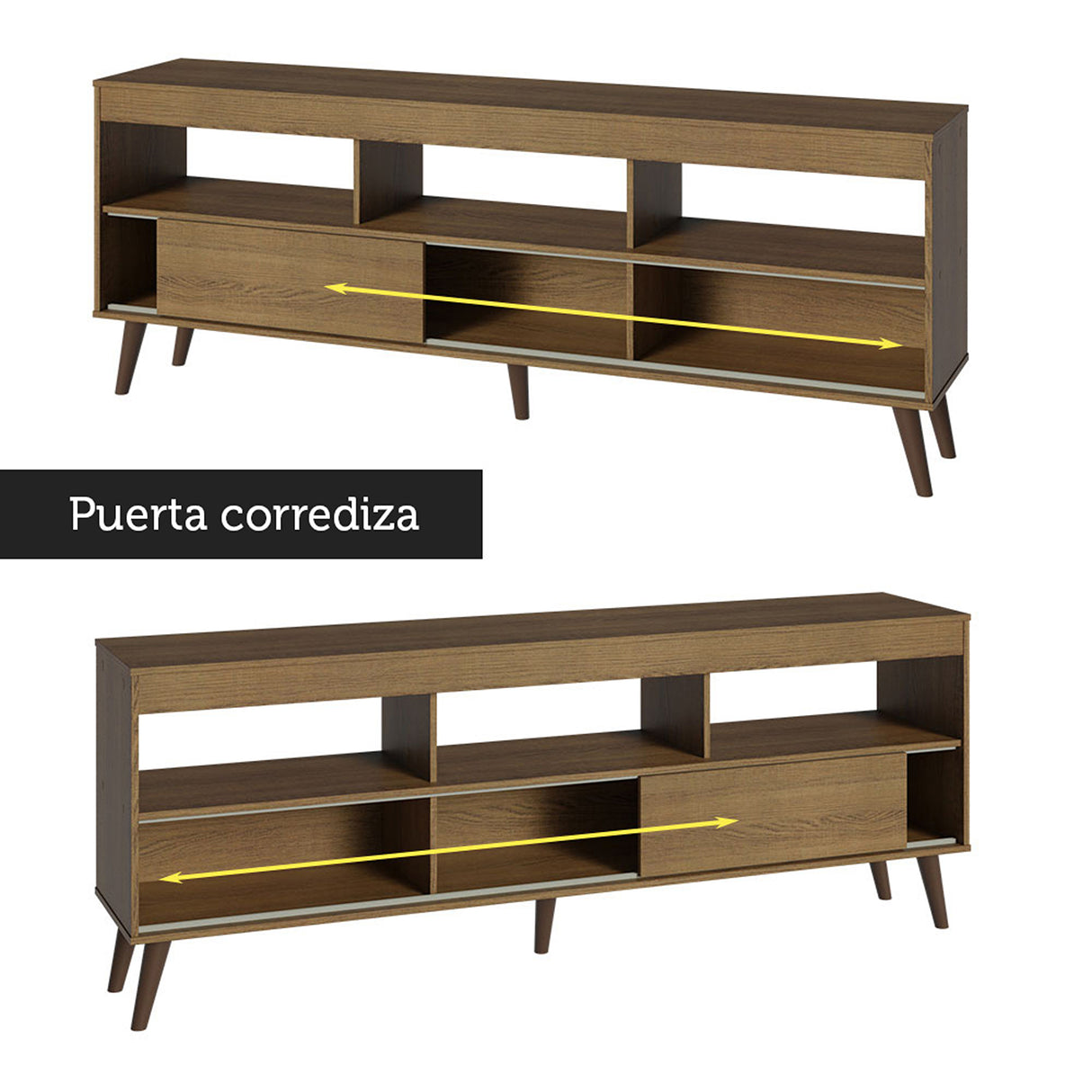 Centro de Entretenimiento Detroit Marrón 160x61cm para TV Hasta 65" Pulgadas con Cinco Compartimientos