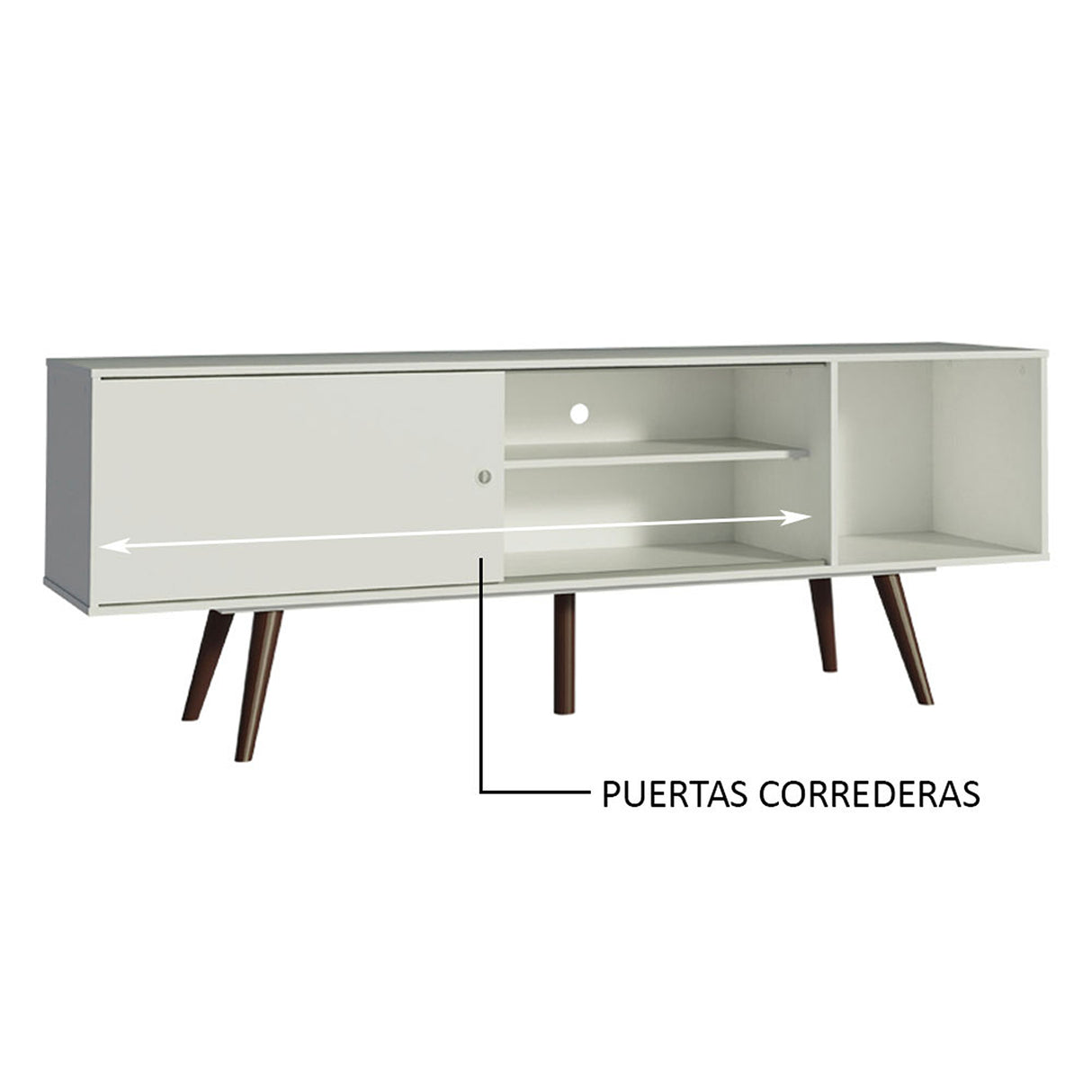 Centro de Entretenimiento Cairo Blanco y Marrón 160x58cm para TV Hasta 65" Pulgadas con Cuatro Compartimientos