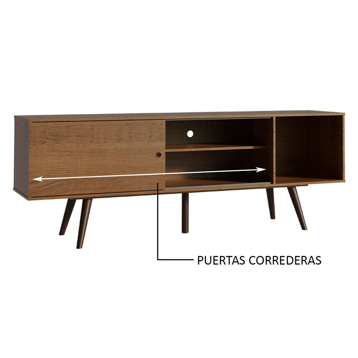 Centro de Entretenimiento Cairo Marrón 160x58cm para TV Hasta 65" Pulgadas con Cuatro Compartimientos
