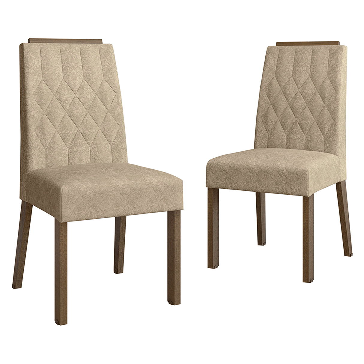 Kit x 2 Sillas para Comedor Marrón y Beige 45x96cm de Asiento Cuadrado con Espaldar de Rombos
