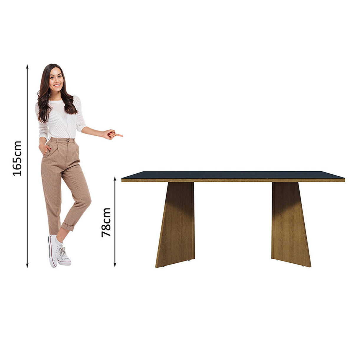 Mesa de Comedor Marrón y Negro 180x78cm Rectangular de Ocho Puestos sin Sillas y con Vidrio