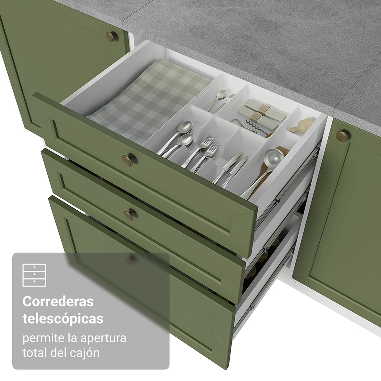 Módulo Para Microondas Vik Blanco y Verde 60x225cm con Una Puerta y con Tres Cajones
