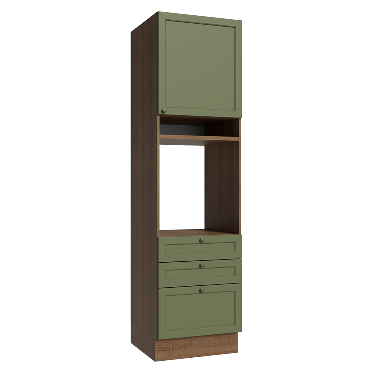 Módulo Para Microondas Vik Marrón y Verde 60x225cm con Una Puerta y con Tres Cajones