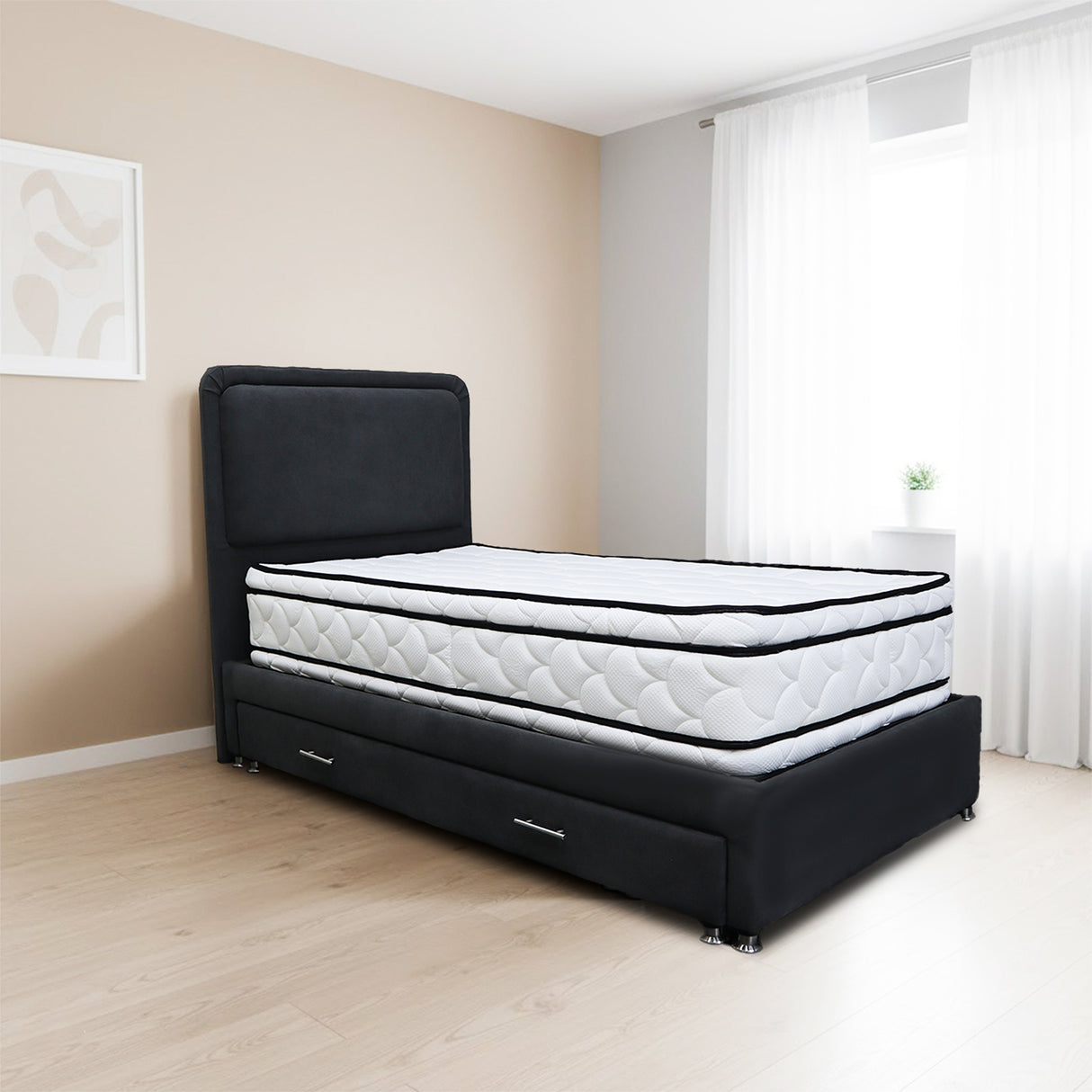 Cabecero de Piso Nube Negro 140x120cm para cama Doble con Acabado Liso