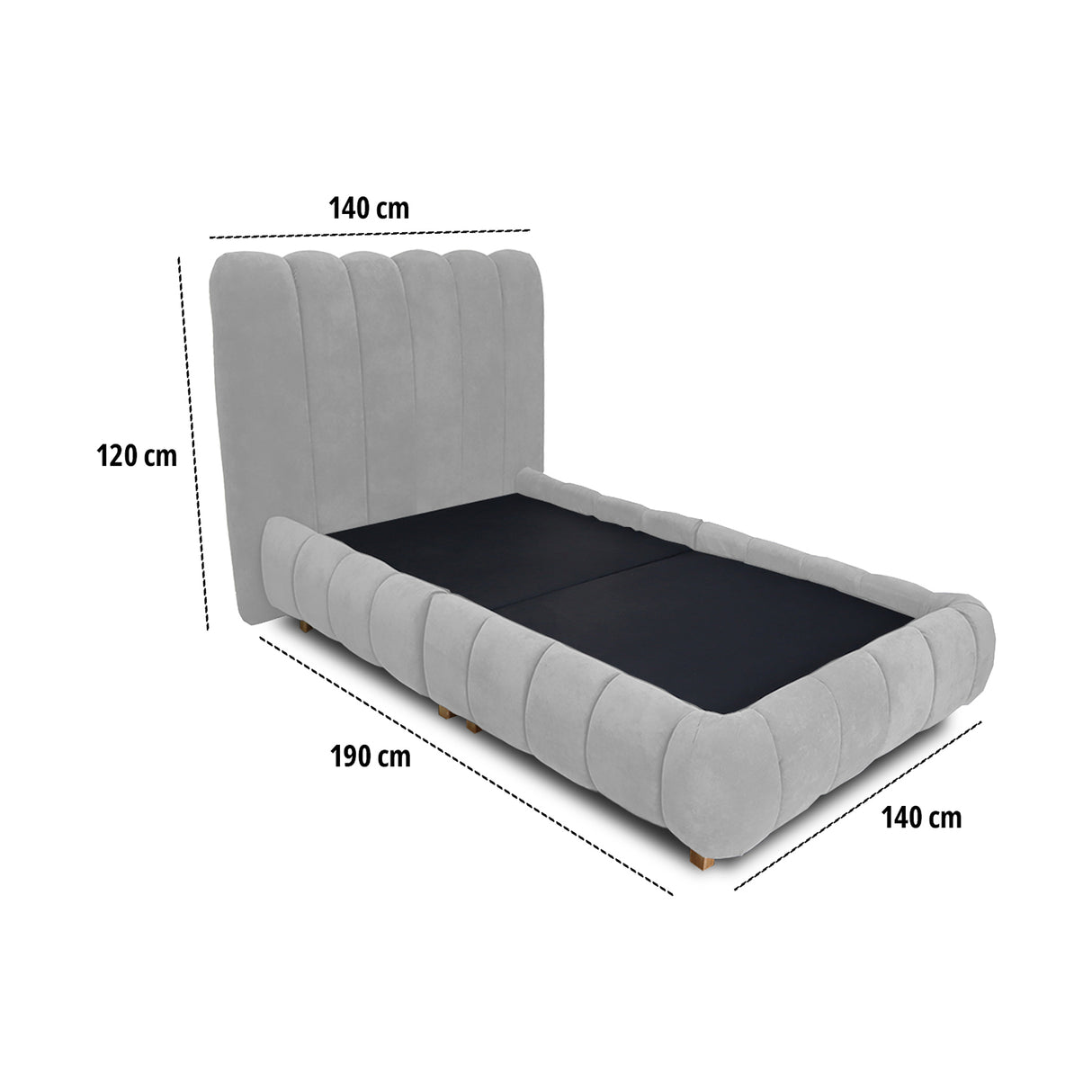Combo Base Cama y Cabecero Praga Gris 140x40cm para Colchón Doble 140 X 190 Cm sin Colchón
