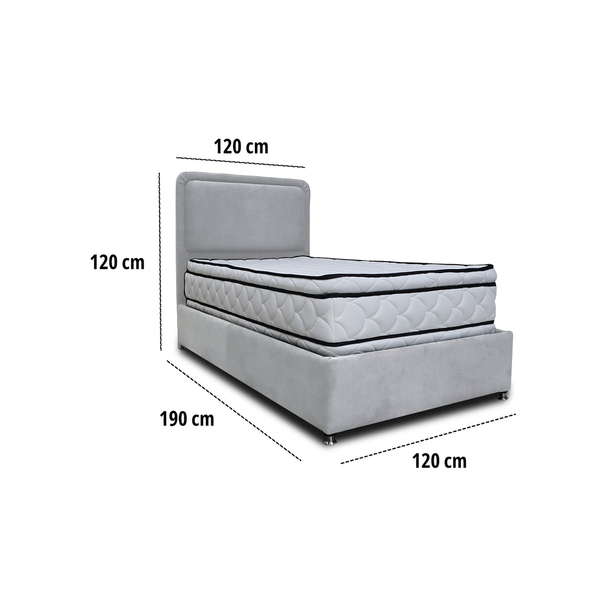 Combo Base Cama y Cabecero Nube Gris Claro 120x30cm para Colchón Semidoble 120 X 190 Cm con Colchón