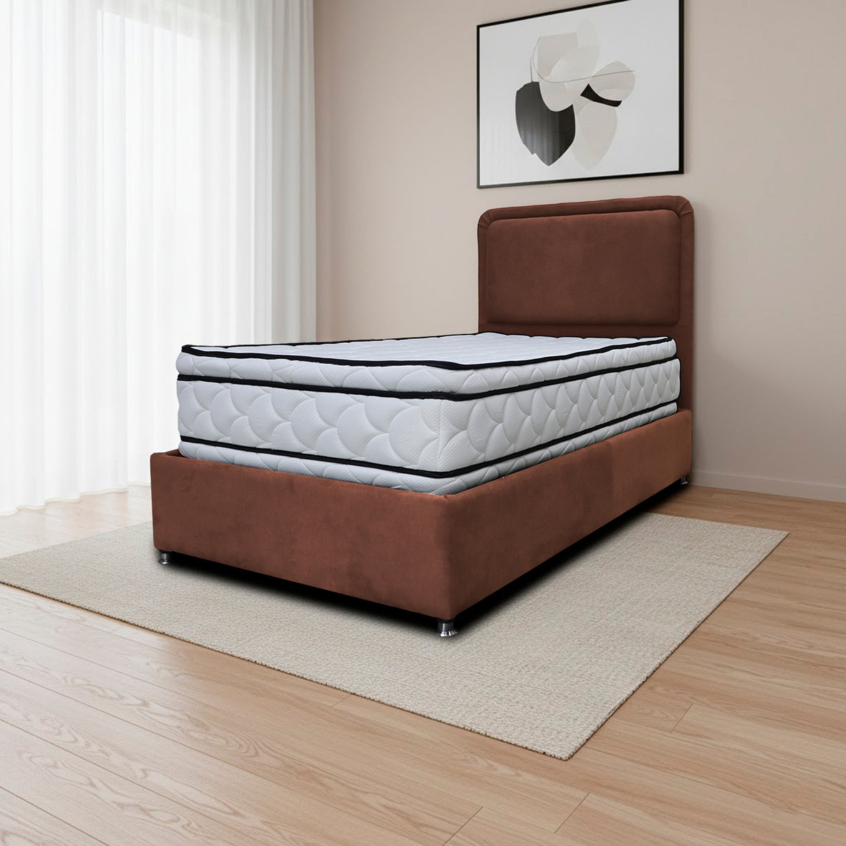 Combo Base Cama y Cabecero Nube Marron 120x30cm para Colchón Semidoble 120 X 190 Cm con Colchón
