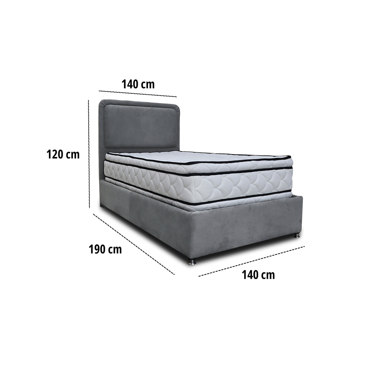 Combo Base Cama y Cabecero Nube Gris Oscuro 140x30cm para Colchón Doble 140 X 190 Cm con Colchón