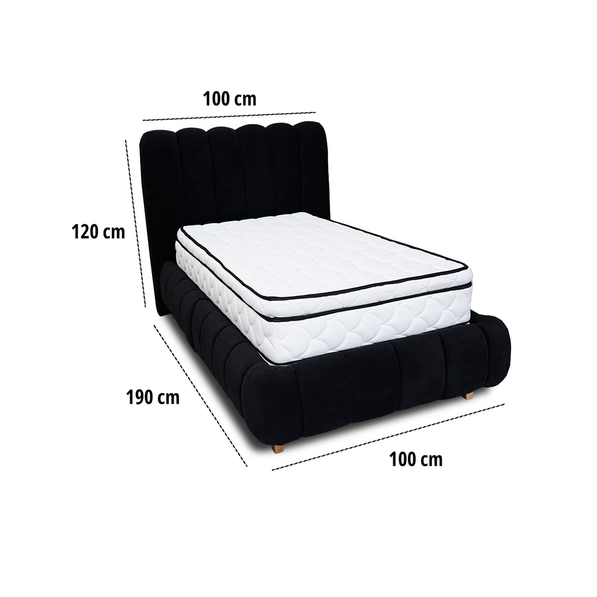 Combo Base Cama y Cabecero Praga Negro 100x40cm para Colchón Sencillo 100 X 190 Cm con Colchón