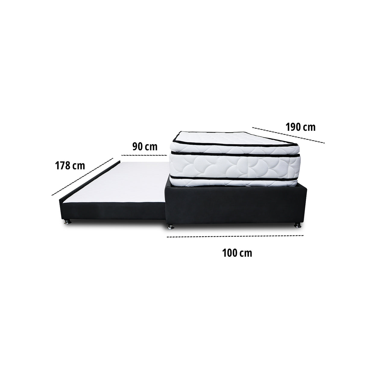 Combo Cama Tarima y Colchón Nube Negro 100x35cm para Colchón Sencillo 100 X 190 Cm sin Cabecero