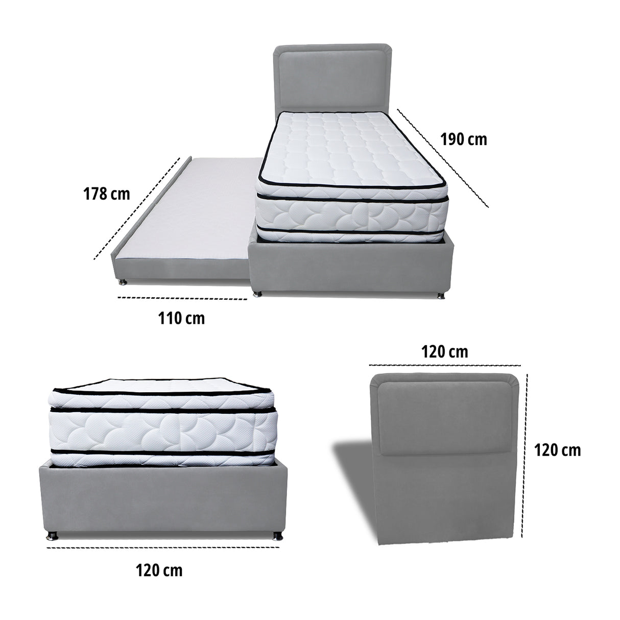 Combo Cama Tarima Nido y Cabecero Nube Gris Claro 120x35cm para Colchón Semidoble 120 X 190 Cm con Colchón