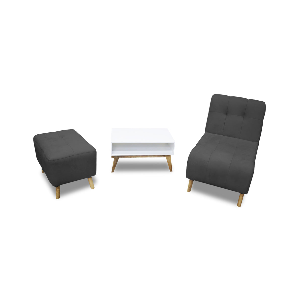 Combo Poltrona y Puff Milan Gris Oscuro 60x95cm de Dos Puestos sin Apoya Brazos