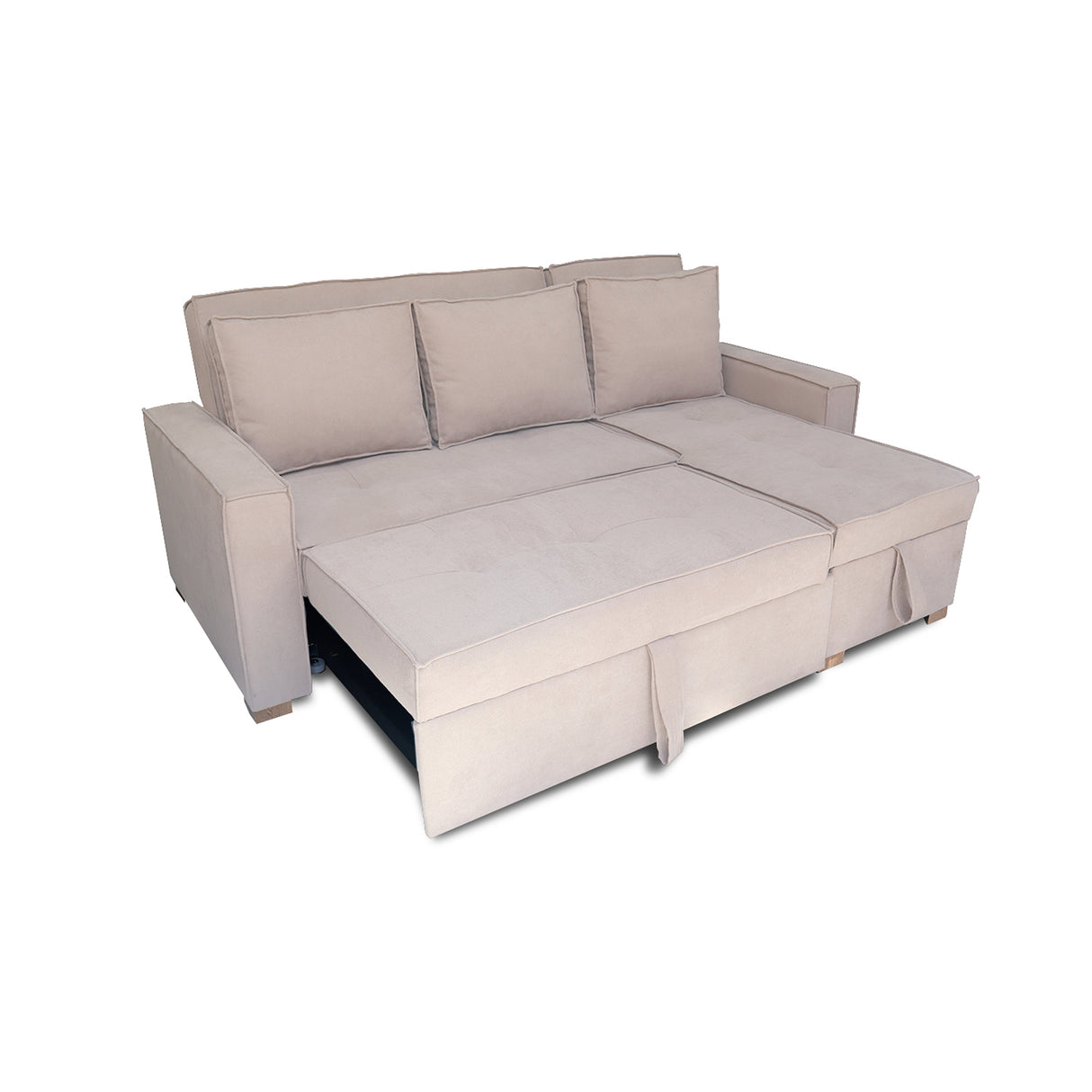 Sofá Cama Esquinero Marsella Beige 210x95cm de Cinco Puestos Reclinable con Apoya Brazos