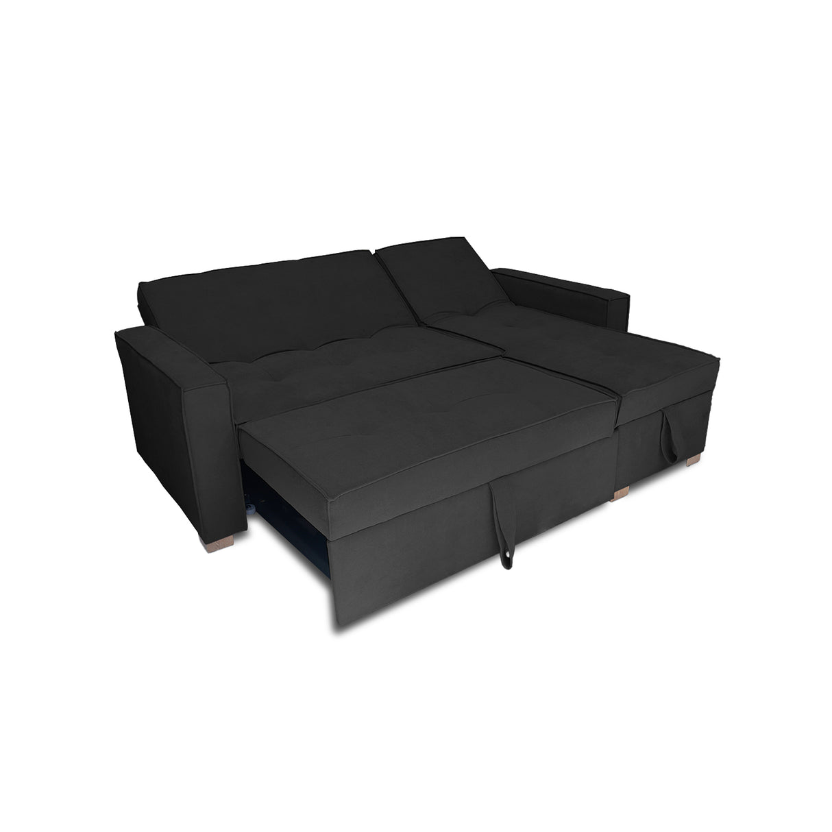 Sofá Cama Esquinero Marsella Negro 210x95cm de Cinco Puestos Reclinable con Apoya Brazos