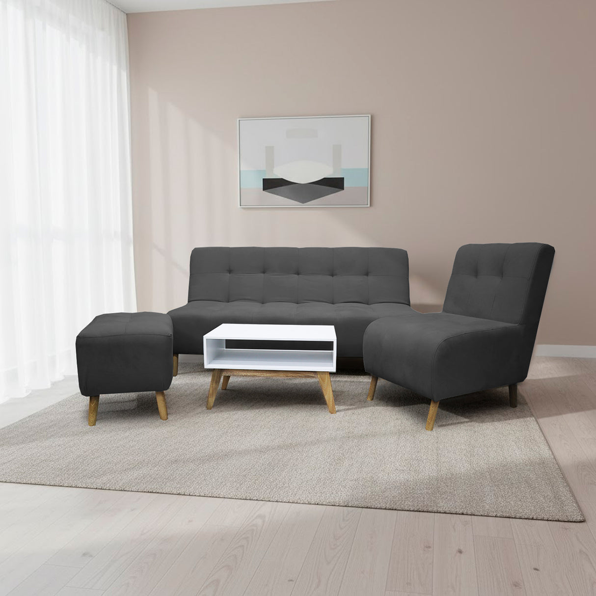 Sala Milan Gris Oscuro 160x95cm de Cinco Puestos sin Apoya Brazos