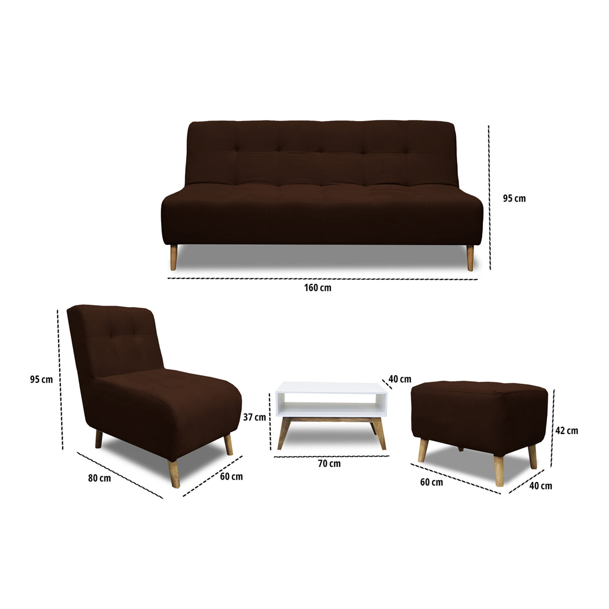 Sala Milan Marron 160x95cm de Cinco Puestos sin Apoya Brazos