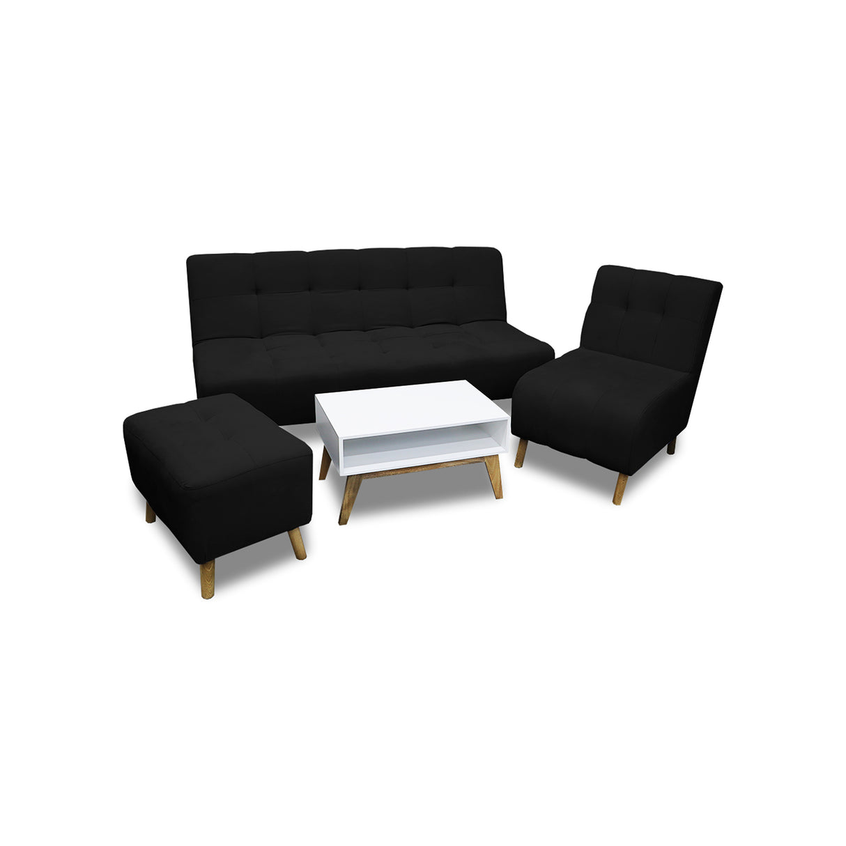 Sala Milan Negro 160x95cm de Cinco Puestos sin Apoya Brazos