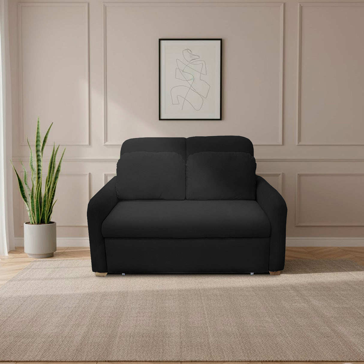 Sofacama Nube Negro 120x95cm de Dos Puestos Reclinable con Apoya Brazos